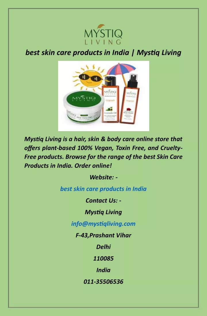 best skin care products in india mystiq living