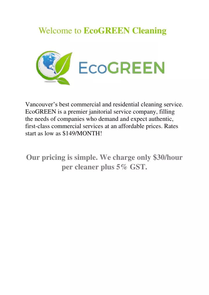welcome to ecogreen cleaning