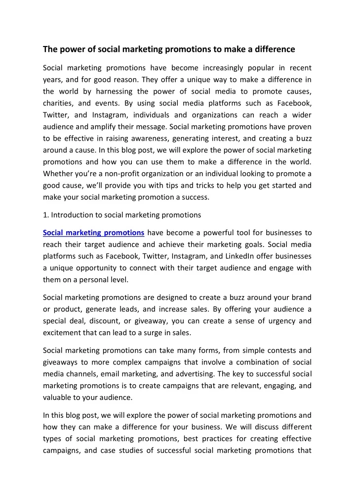the power of social marketing promotions to make