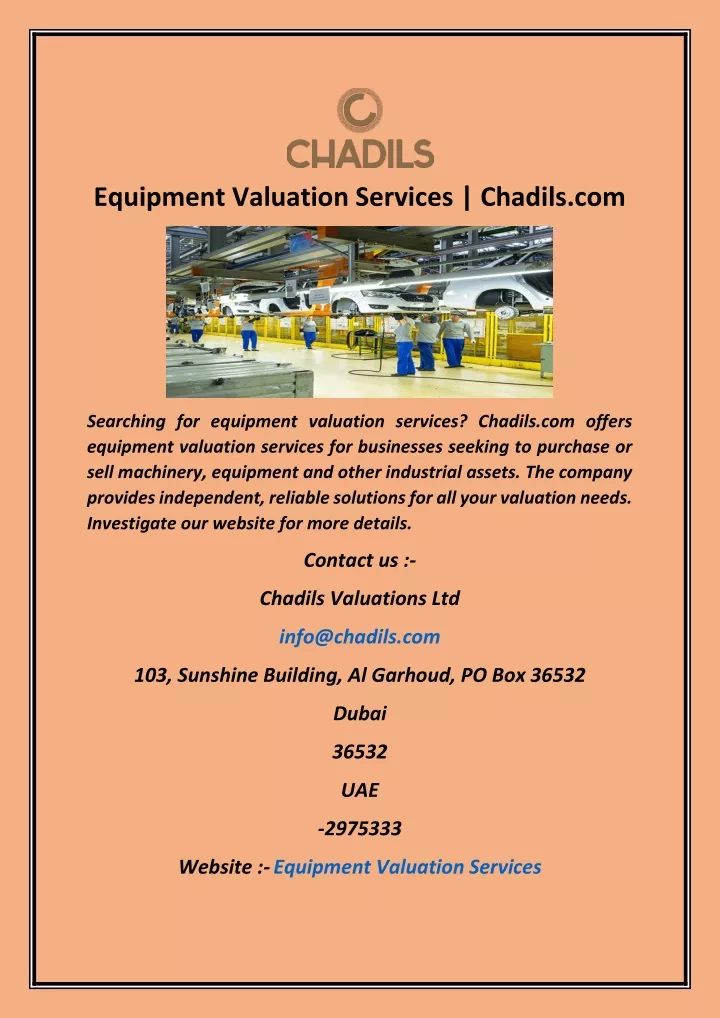 equipment valuation services chadils com
