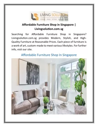 Affordable Furniture Shop in Singapore  Livingsolution.com.sg