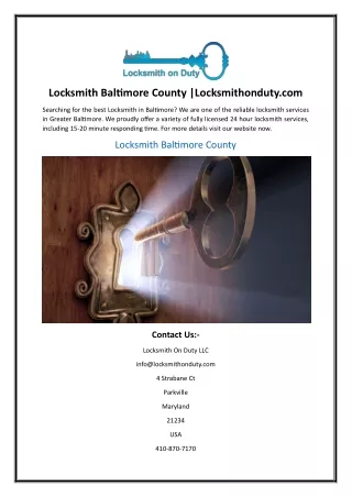 Locksmith Baltimore County Locksmithonduty