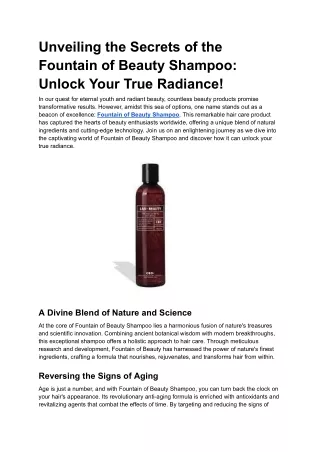 Unveiling the Secrets of the Fountain of Beauty Shampoo_ Unlock Your True Radiance