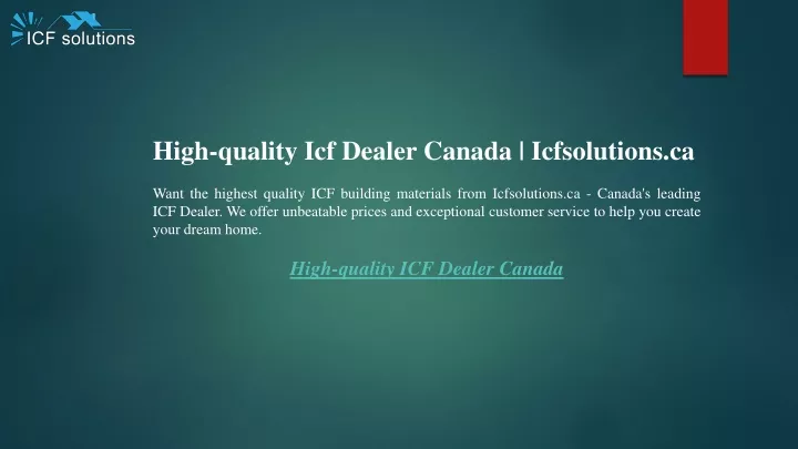 high quality icf dealer canada icfsolutions