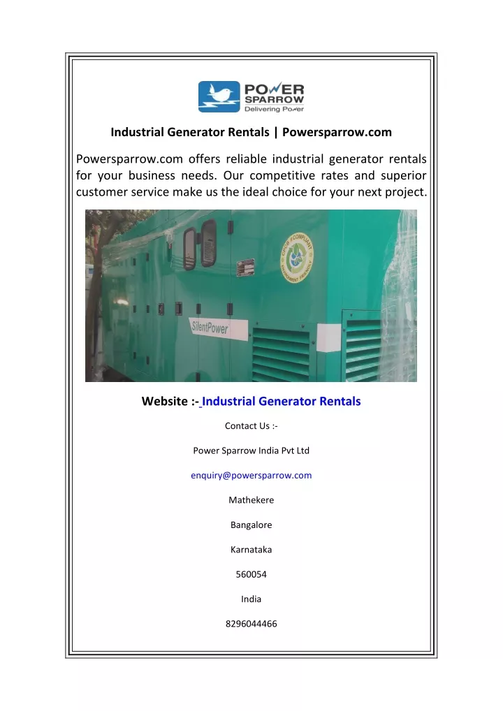 industrial generator rentals powersparrow com