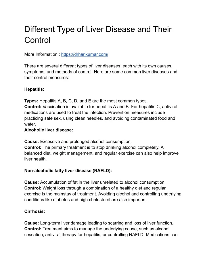 different type of liver disease and their control