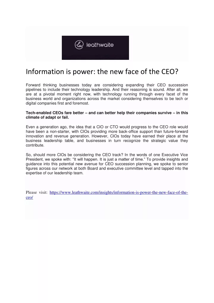 information is power the new face of the ce