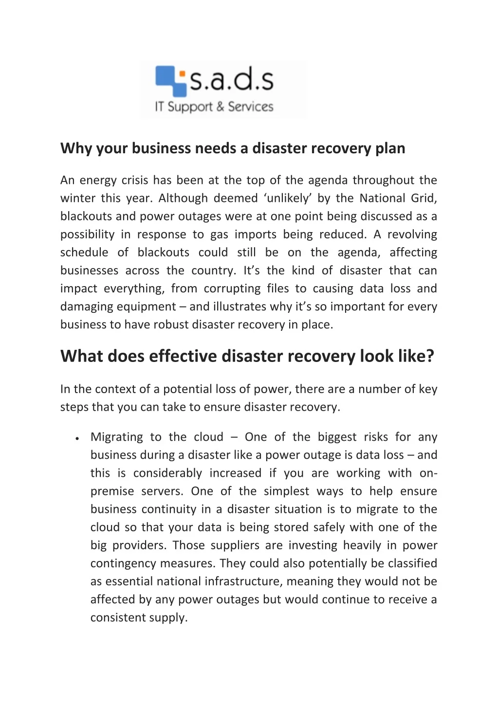 PPT - Why your business needs a disaster recovery plan - SADS IT ...