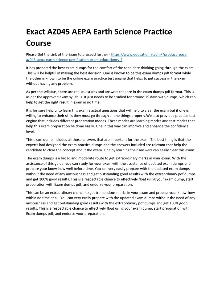 exact az045 aepa earth science practice course