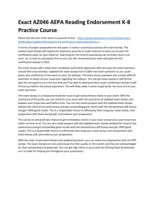 exact az046 aepa reading endorsement k 8 practice