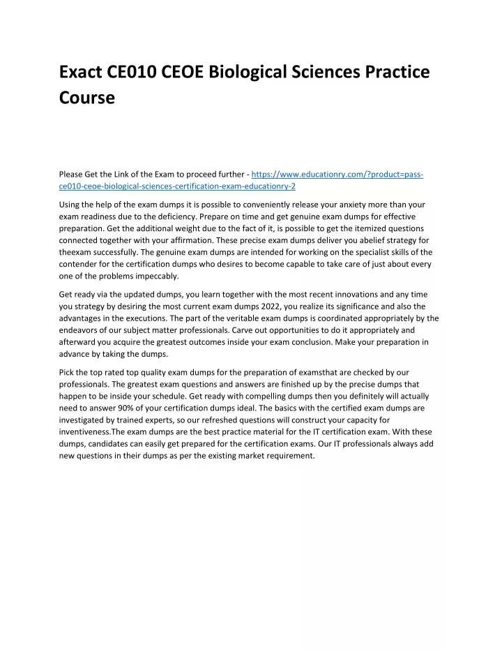 exact ce010 ceoe biological sciences practice