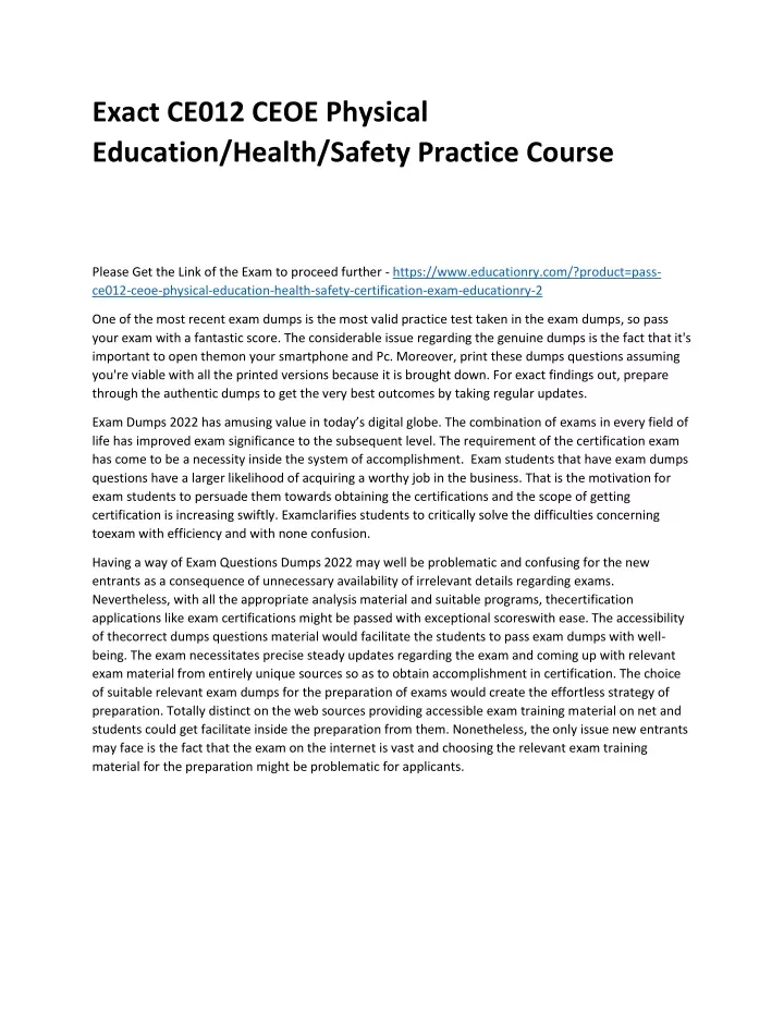 exact ce012 ceoe physical education health safety