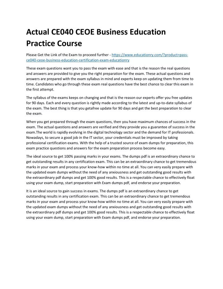 actual ce040 ceoe business education practice