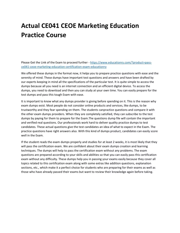 actual ce041 ceoe marketing education practice