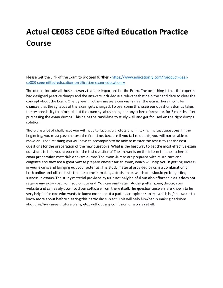 actual ce083 ceoe gifted education practice course