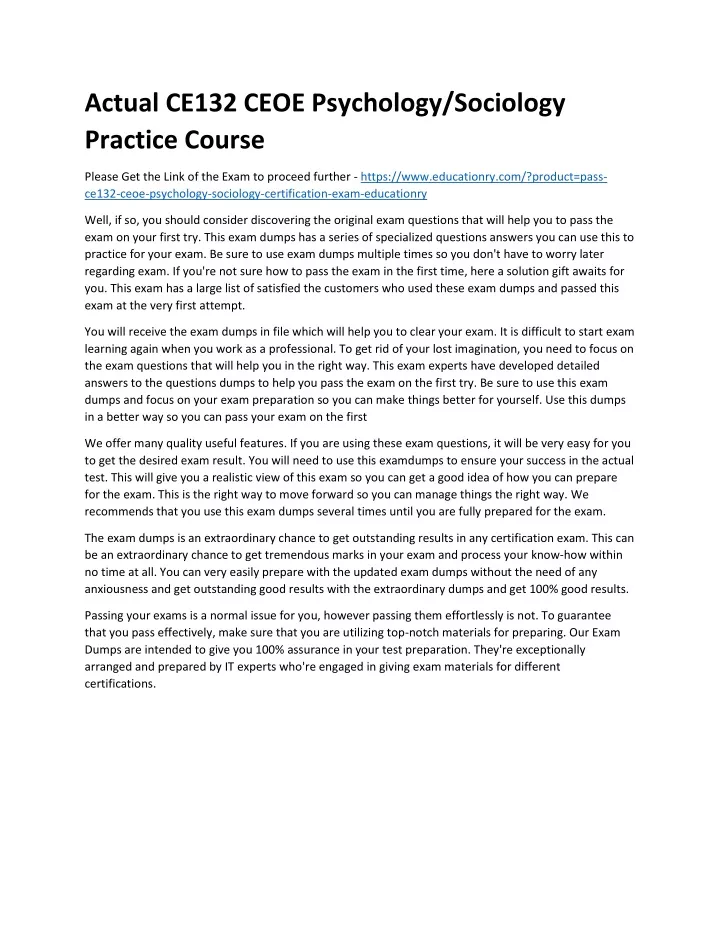 actual ce132 ceoe psychology sociology practice