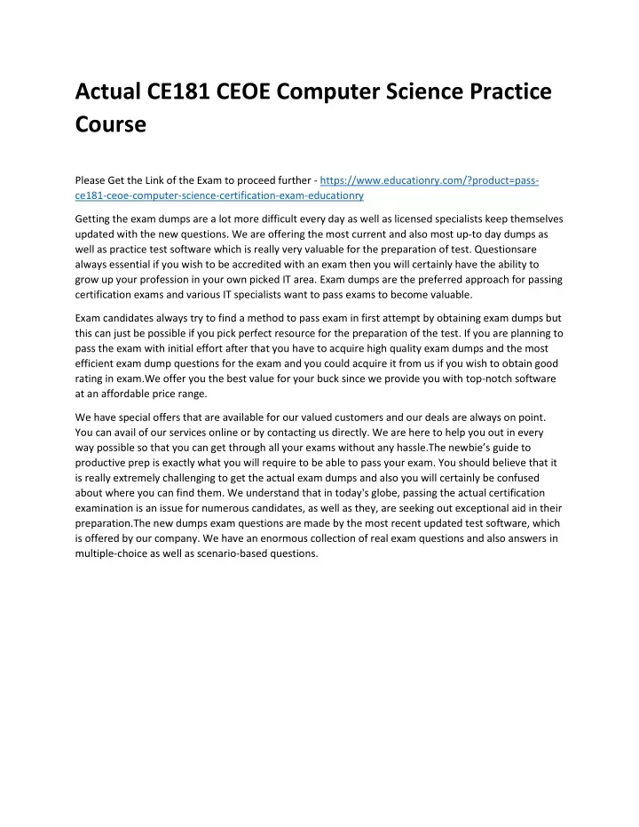 actual ce181 ceoe computer science practice course