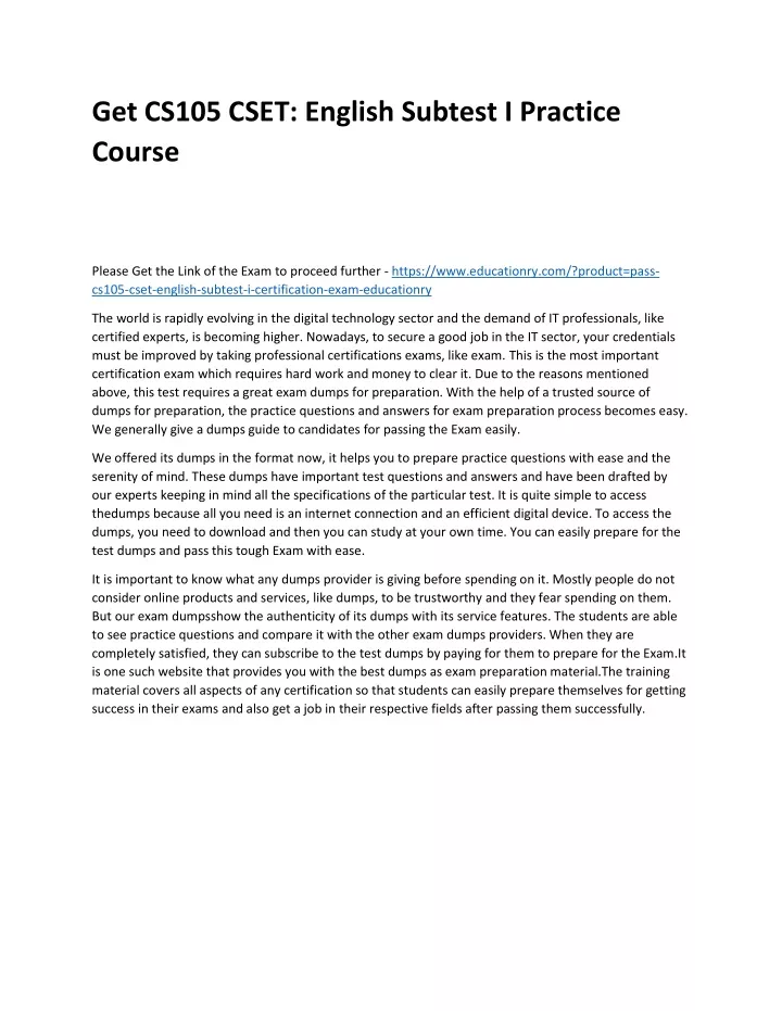 get cs105 cset english subtest i practice course