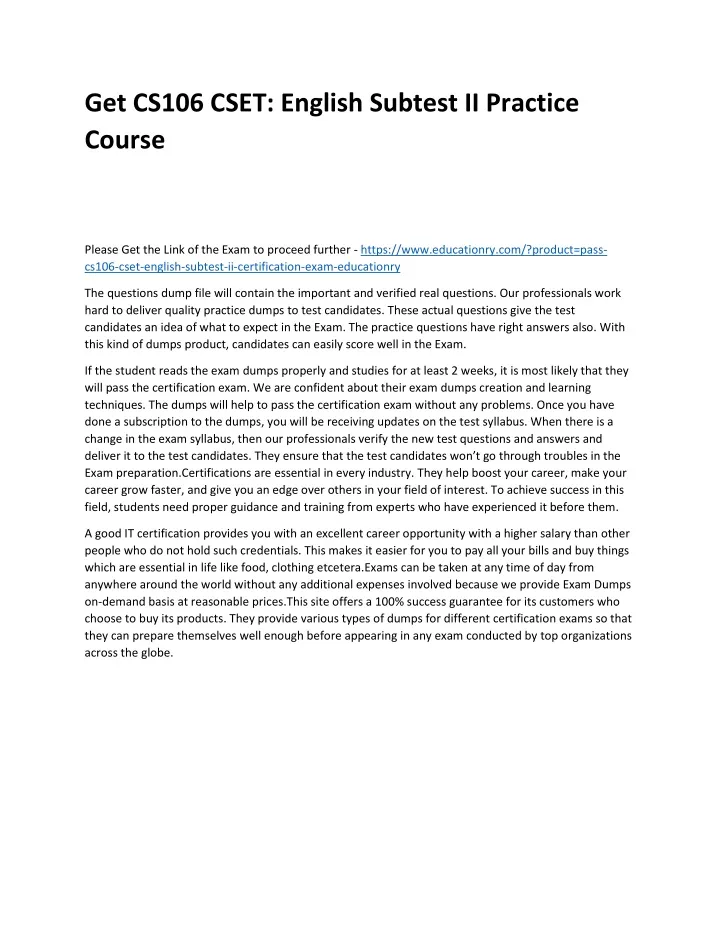 get cs106 cset english subtest ii practice course