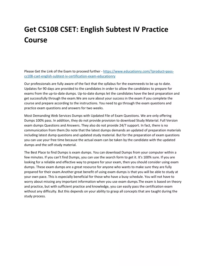 get cs108 cset english subtest iv practice course