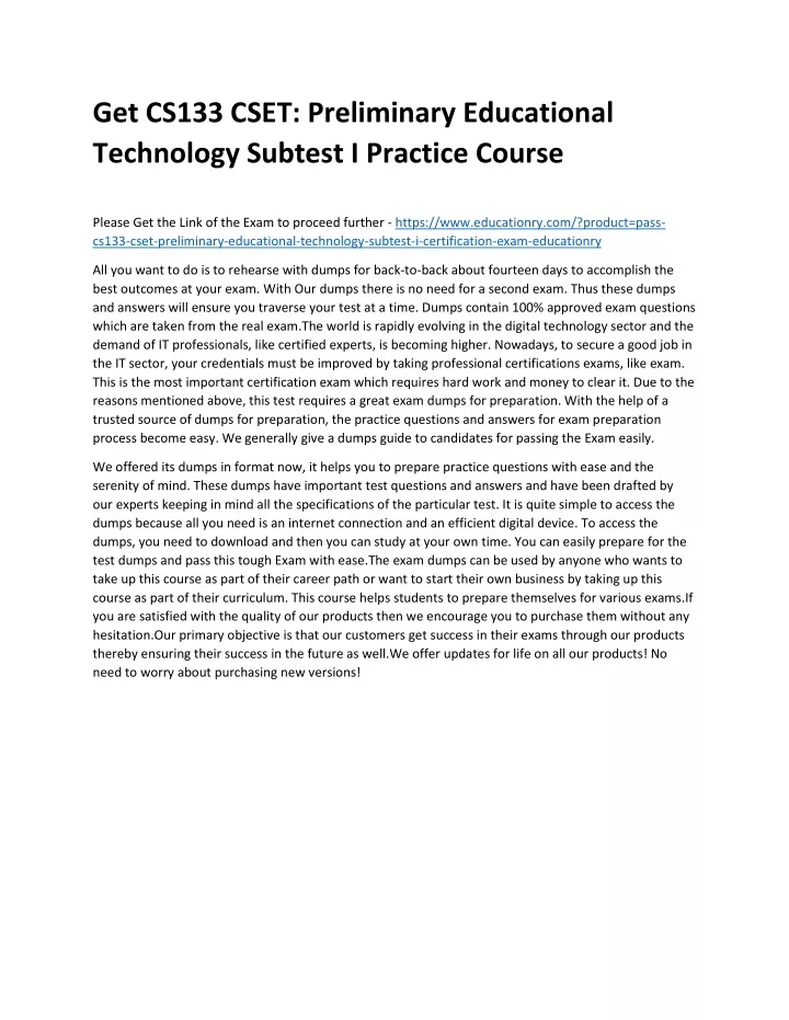 get cs133 cset preliminary educational technology