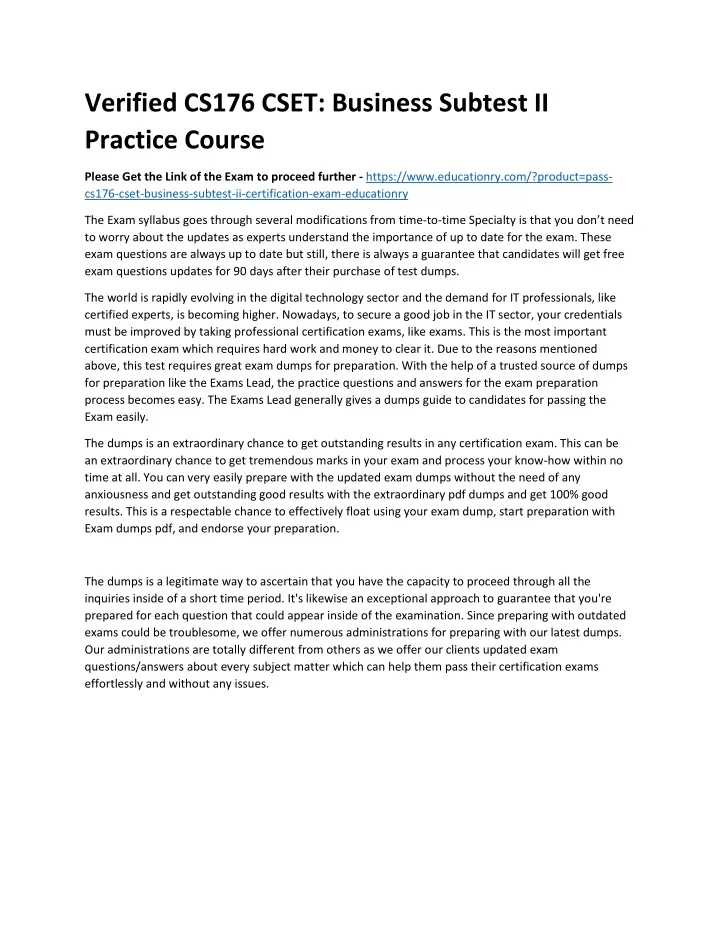 verified cs176 cset business subtest ii practice