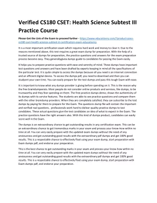 verified cs180 cset health science subtest