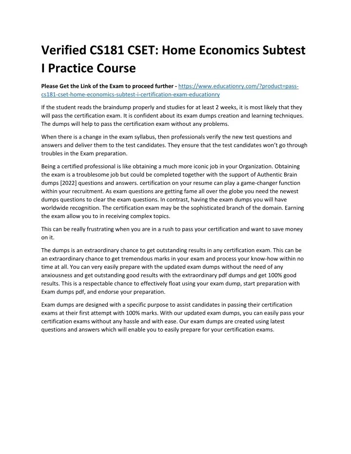 verified cs181 cset home economics subtest