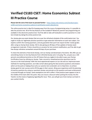 verified cs183 cset home economics subtest