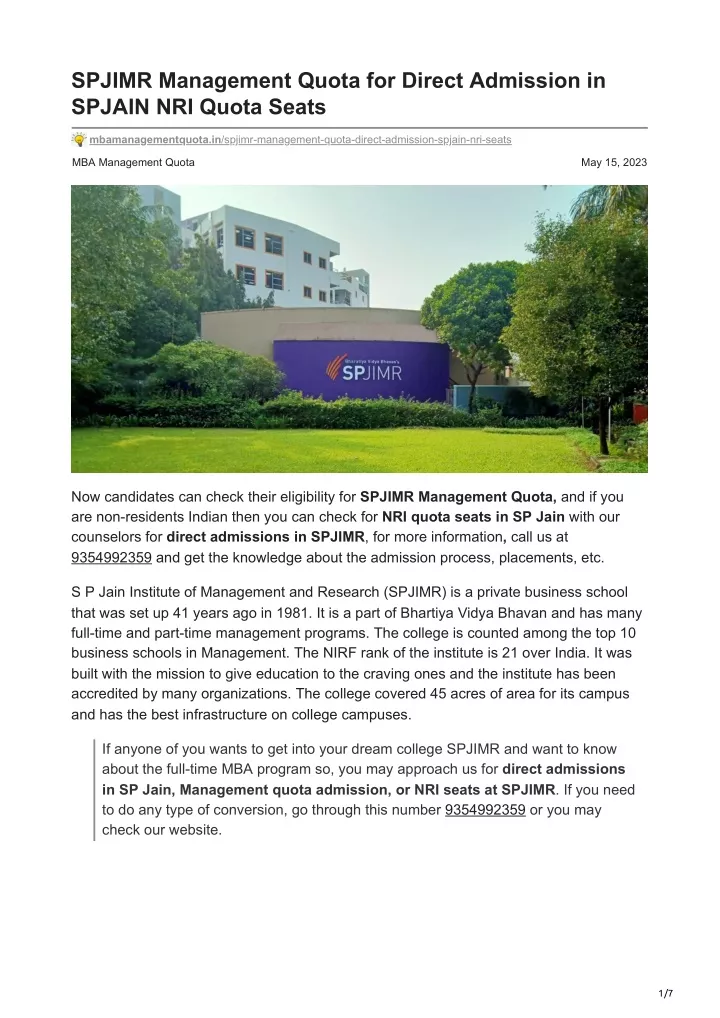 spjimr management quota for direct admission