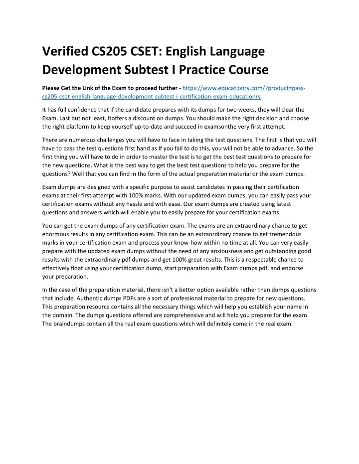 verified cs205 cset english language development