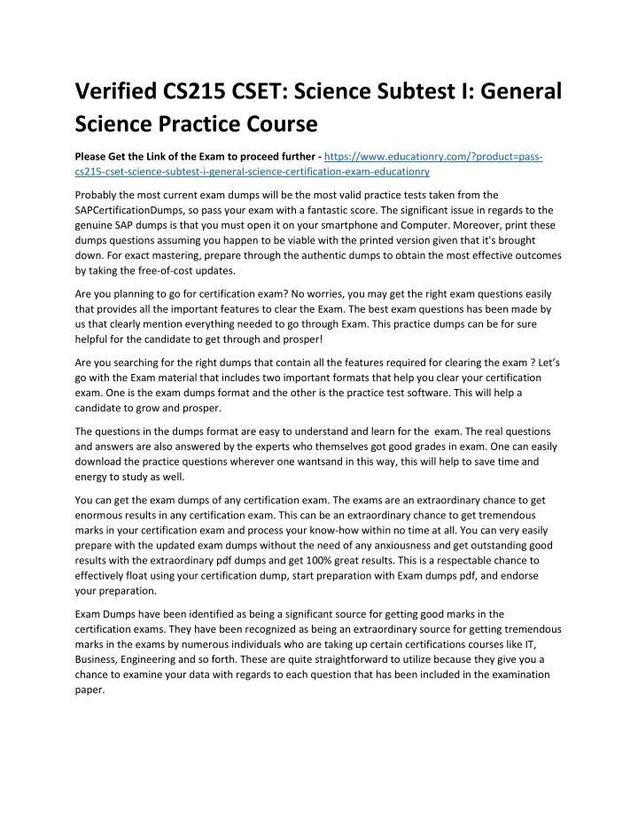 verified cs215 cset science subtest i general