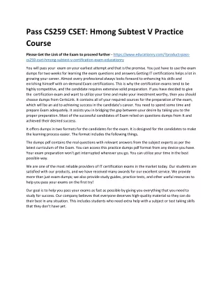 pass cs259 cset hmong subtest v practice course
