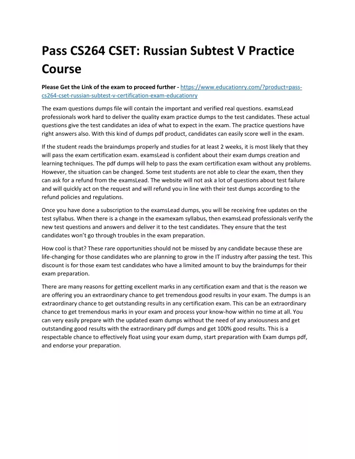 pass cs264 cset russian subtest v practice course