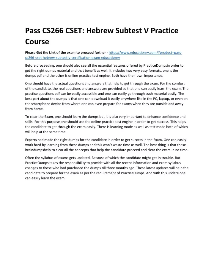 pass cs266 cset hebrew subtest v practice course