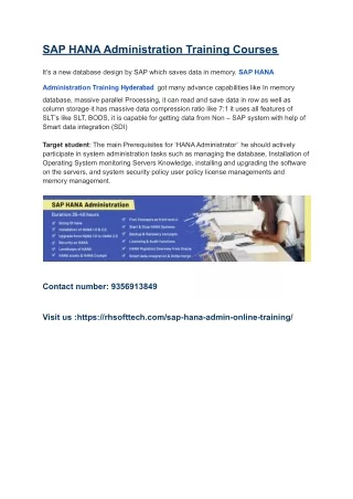 SAP HANA Administration Training  hyderabad