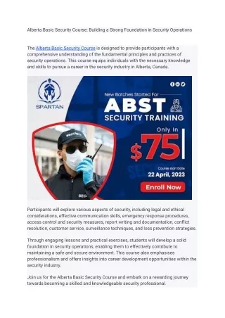 Alberta Basic Security Course: Building a Strong Foundation in Security Operati