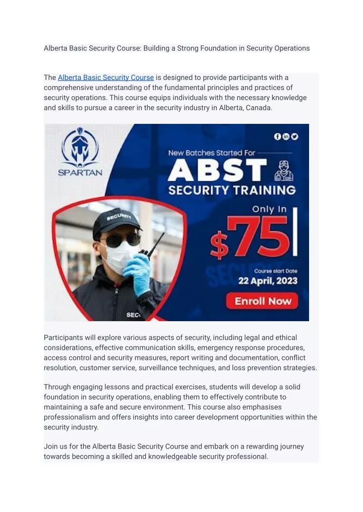 alberta basic security course building a strong