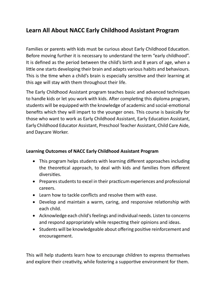 learn all about nacc early childhood assistant
