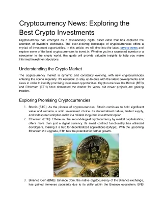 Cryptocurrency News_ Exploring the Best Crypto Investments
