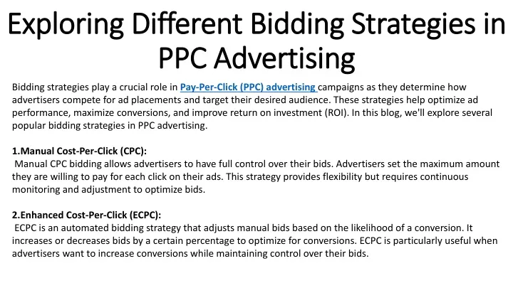 exploring different bidding strategies in ppc advertising