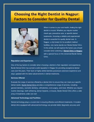 Choosing the Right Dentist in Nagpur Factors to Consider for Quality Dental