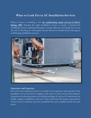 What to Look For in AC Installation Services