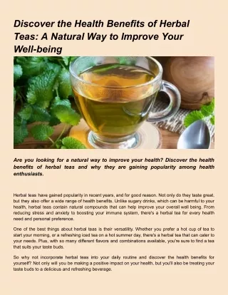 Discover the Health Benefits of Herbal Teas_ A Natural Way to Improve Your Well-being