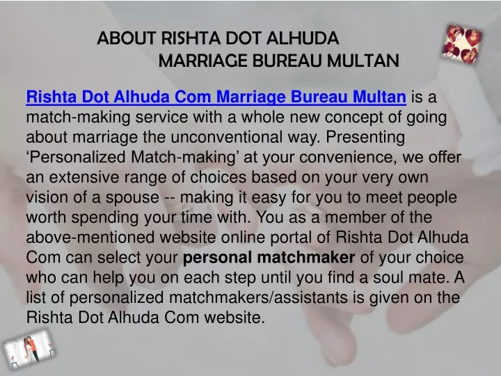 about rishta dot alhuda marriage bureau multan