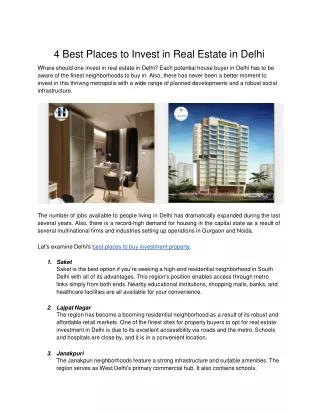 4 Best Places to Invest in Real Estate in Delhi