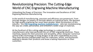 revolutionizing precision the cutting edge world of cnc engraving machine manufacturing