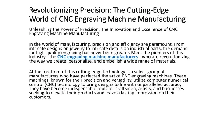 revolutionizing precision the cutting edge world of cnc engraving machine manufacturing