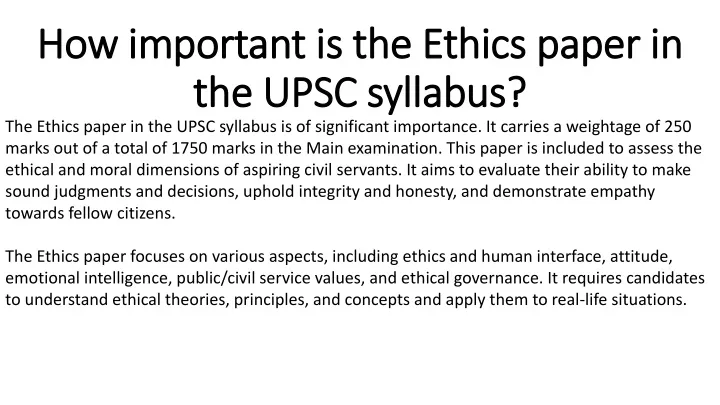 how important is the ethics paper