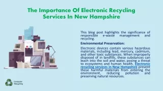 Electronic Recycling Services New Hampshire